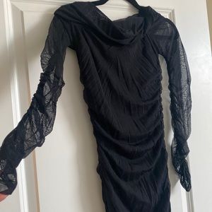 Fashion nova off-the-shoulder maxi dress with mesh long sleeves